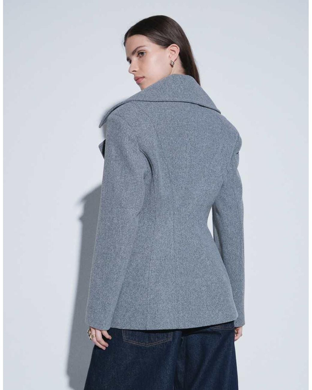Aria Cove Blue Wool Look Oversized Lapel Double Breasted Blazer