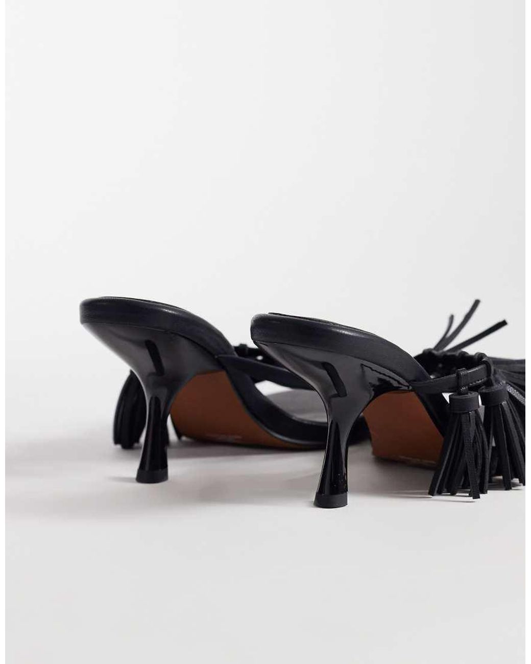 ASOS Black Hibernate Tassel Mid Heeled Mules