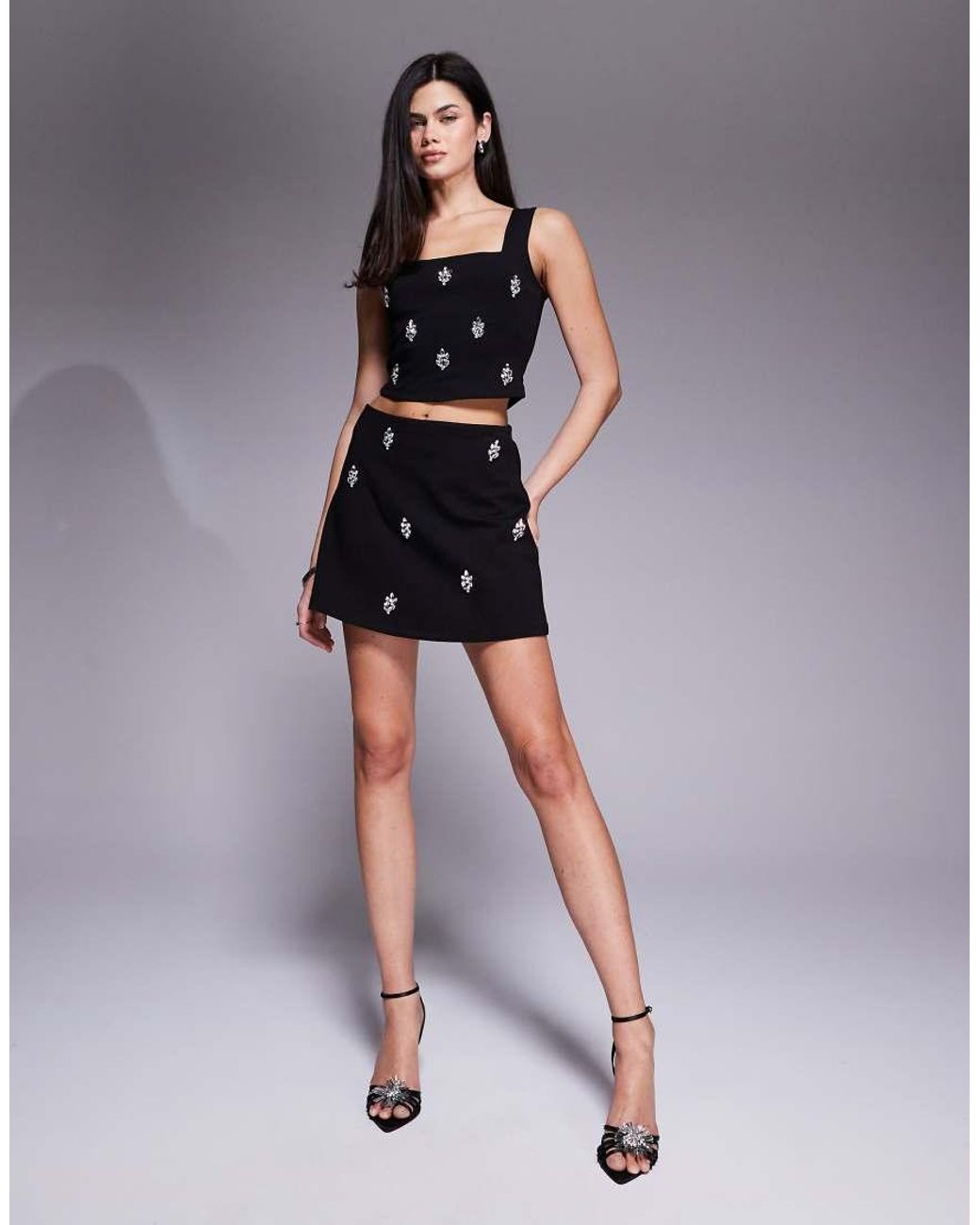 New Look Black Embellished Velvet Top