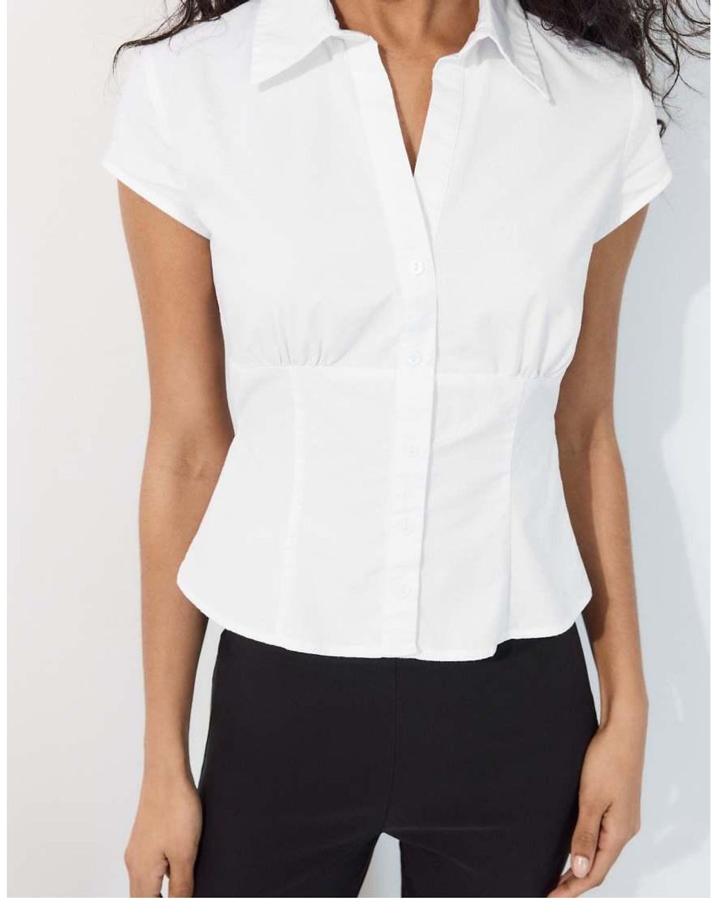 Stradivarius Blue Short Sleeve Shirt With Underbust Seam