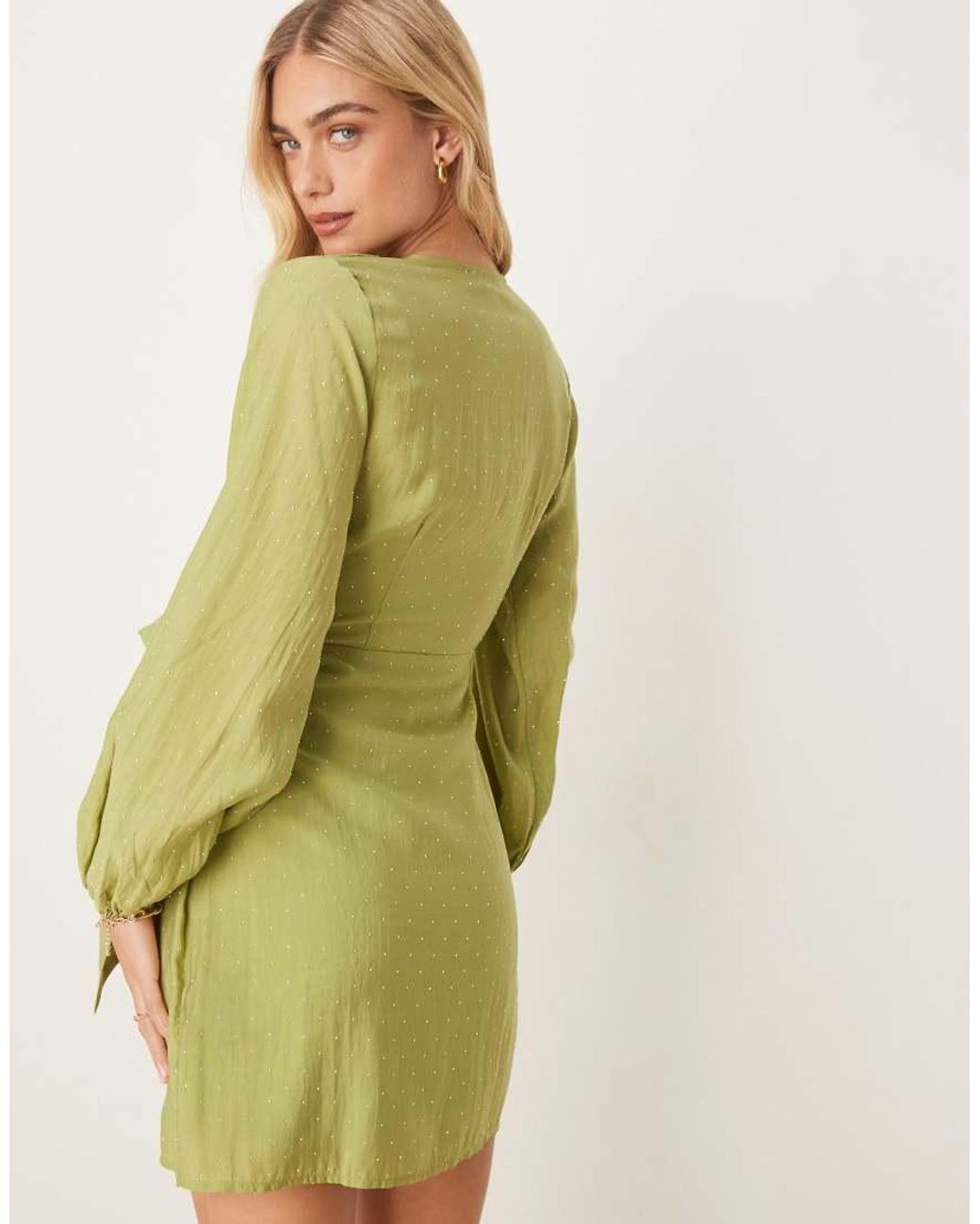 Never Fully Dressed Green Hotfix Wrap Mini Dress