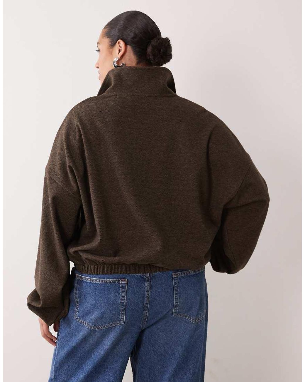 ASOS Brown Asos Design Curve Co-ord Brushed Half Zip Windbreaker Jacket