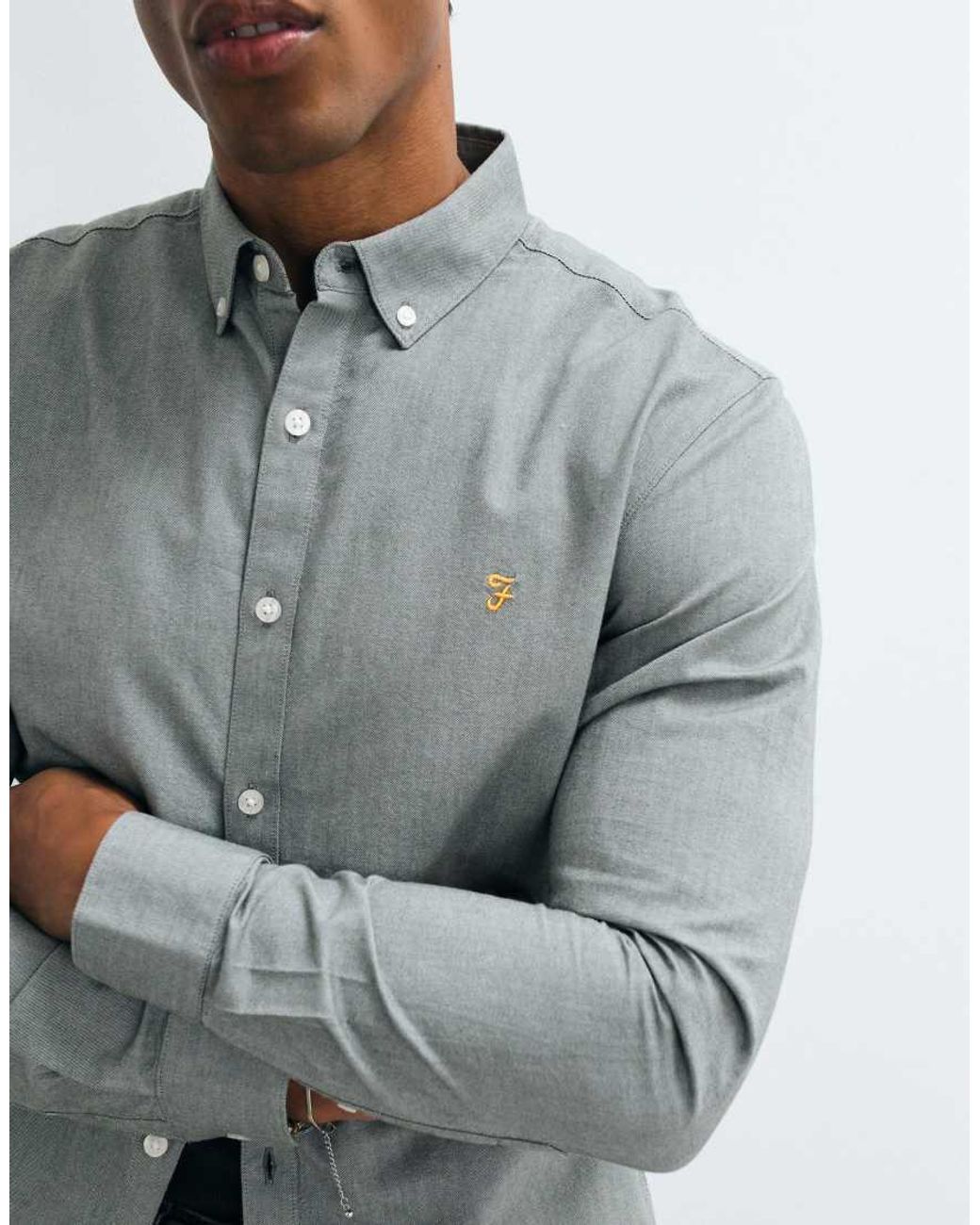Farah Gray Brewer Long Sleeve Logo Shirt for men