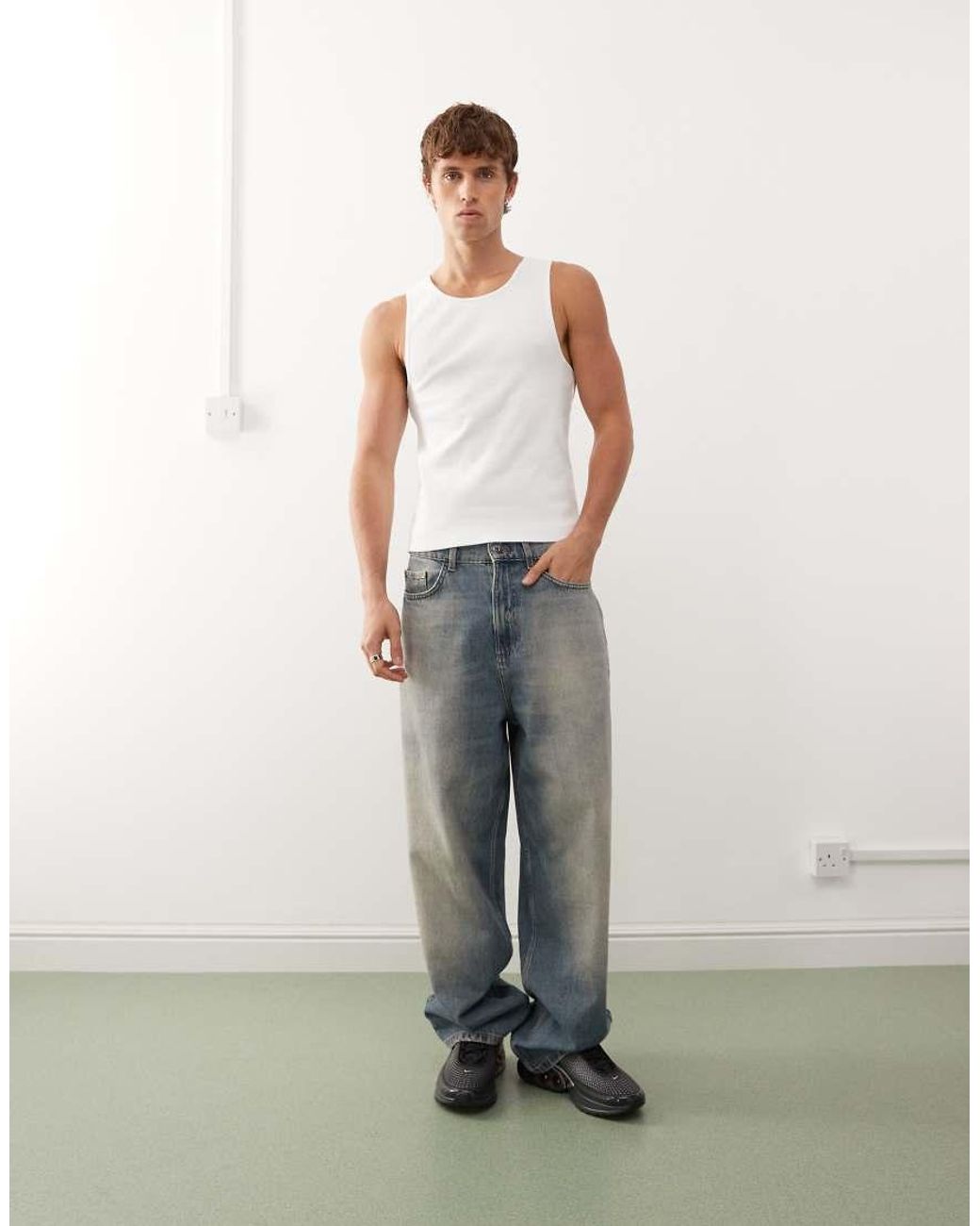 Collusion White Ribbed Tank Top for men
