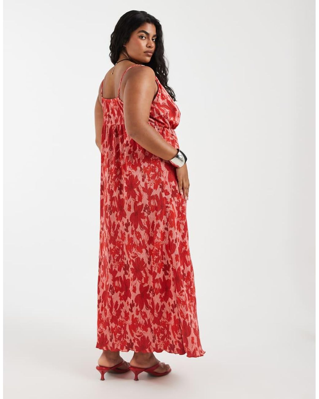 Pieces Plus Red Pieces Curve Wrap Detail Cami Plisse Maxi Dress