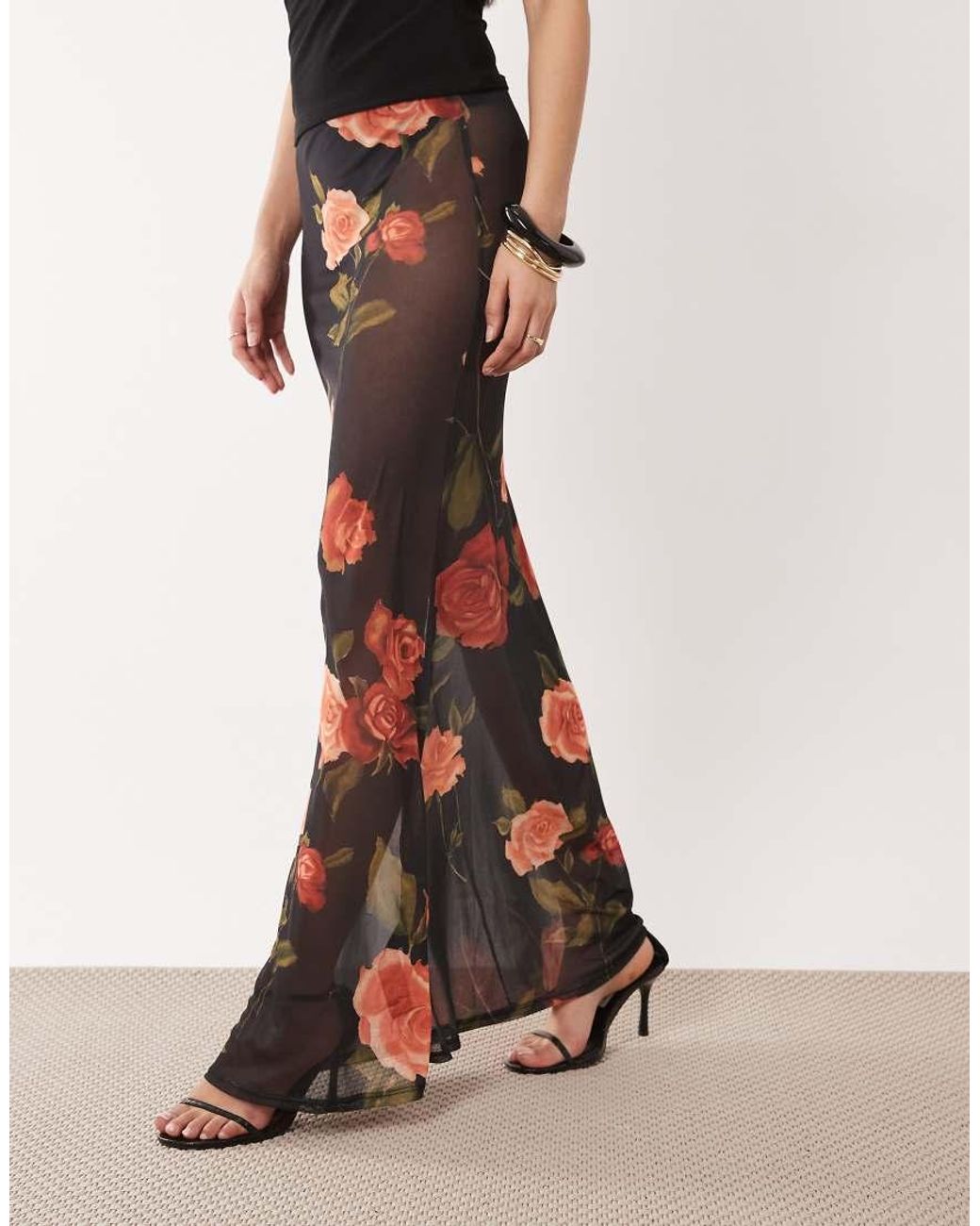 ASOS Multicolor Printed Mesh Sheer Maxi Skirt