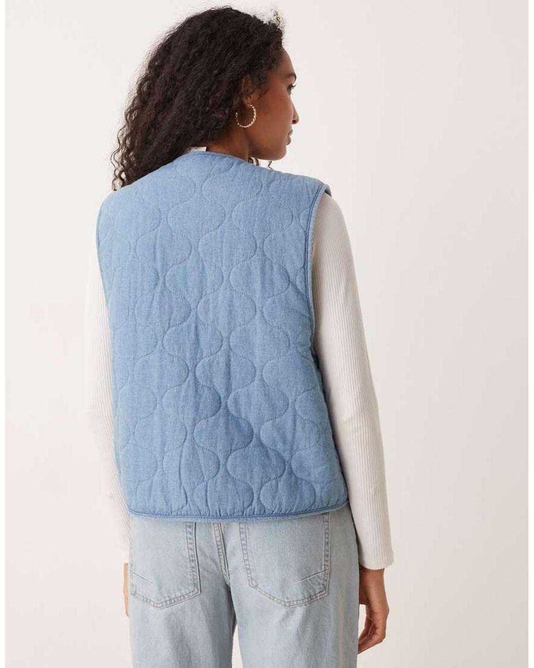 Roxy Blue Simply Lucky Reversible Waistcoat Sherpa Lined Denim Jacket