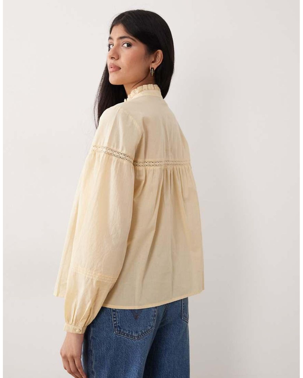 Nobody's Child Natural Jones Cotton Embroidered Lace Insert Shirt