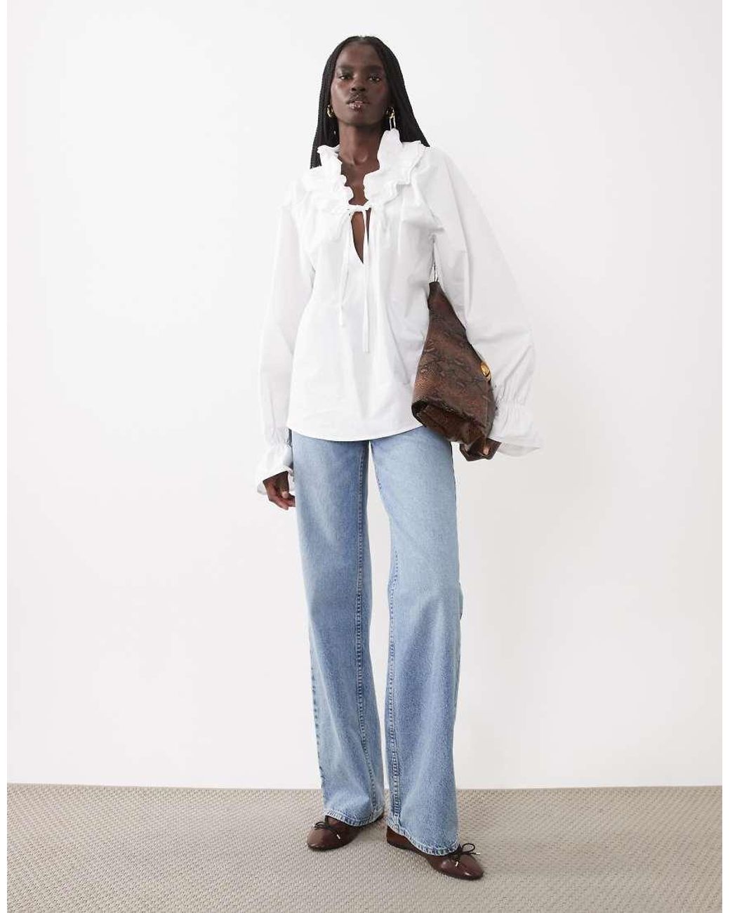 ASOS White Frill Neck Oversized Blouse