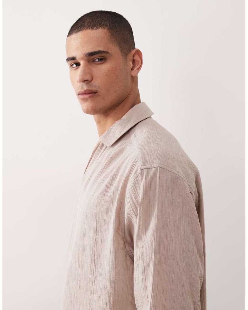 ASOS Natural Oversized Overhead Crinkle Texture Shirt for men