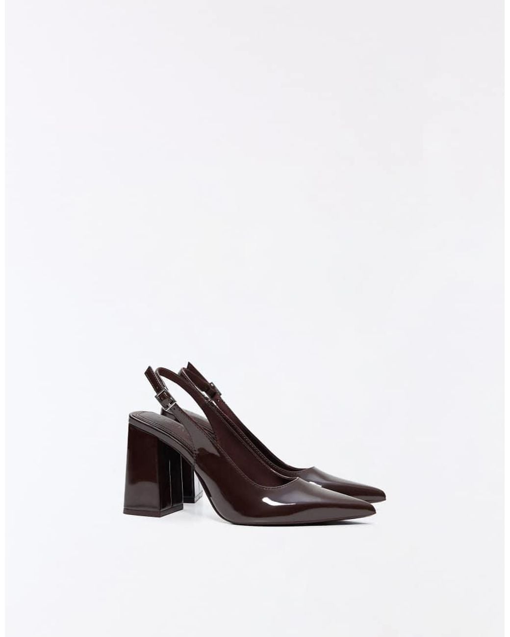 Bershka White Slingback Block Heel Shoes