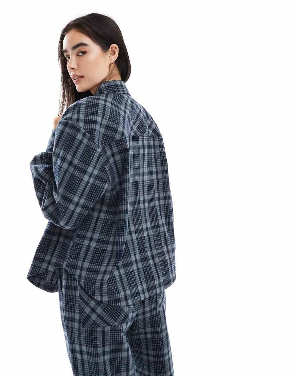 ASOS Blue Textured Check Boxy Shirt Co-Ord