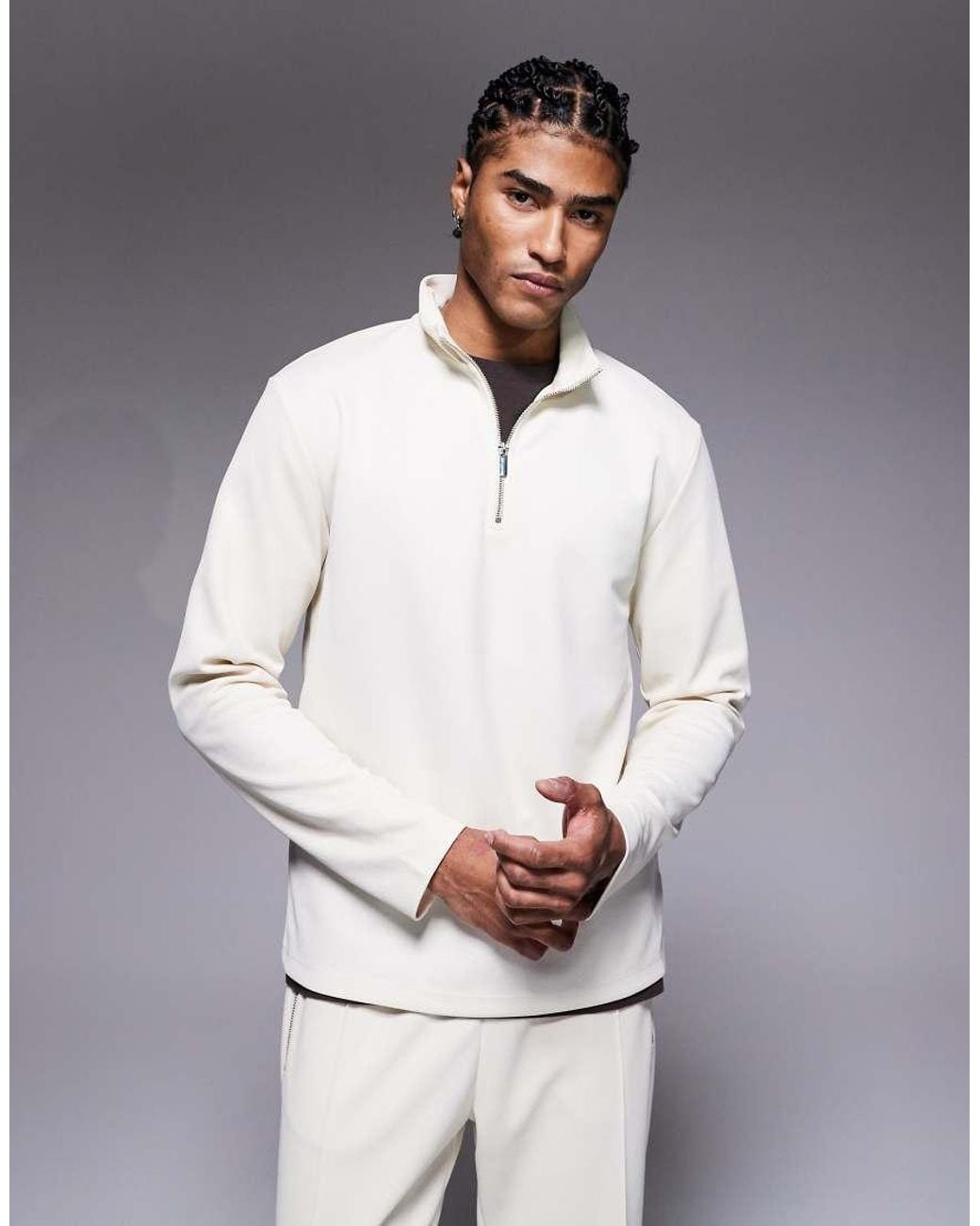 River Island Gray Premium Textured 1/4 Zip Top for men