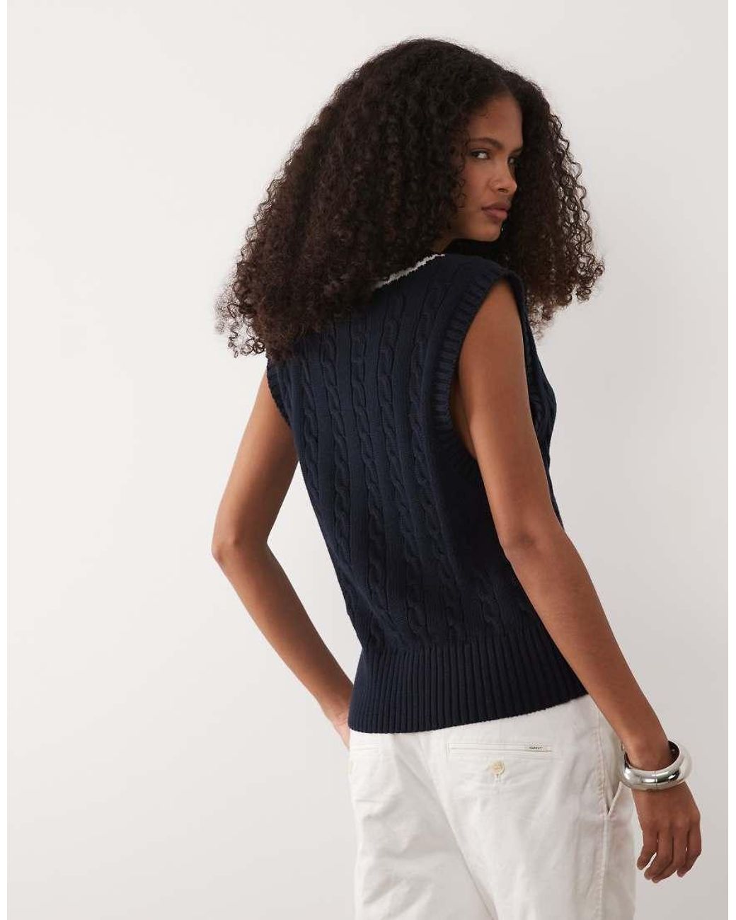 Gant Blue Varsity G Logo Cotton Cable Knit Vest for men