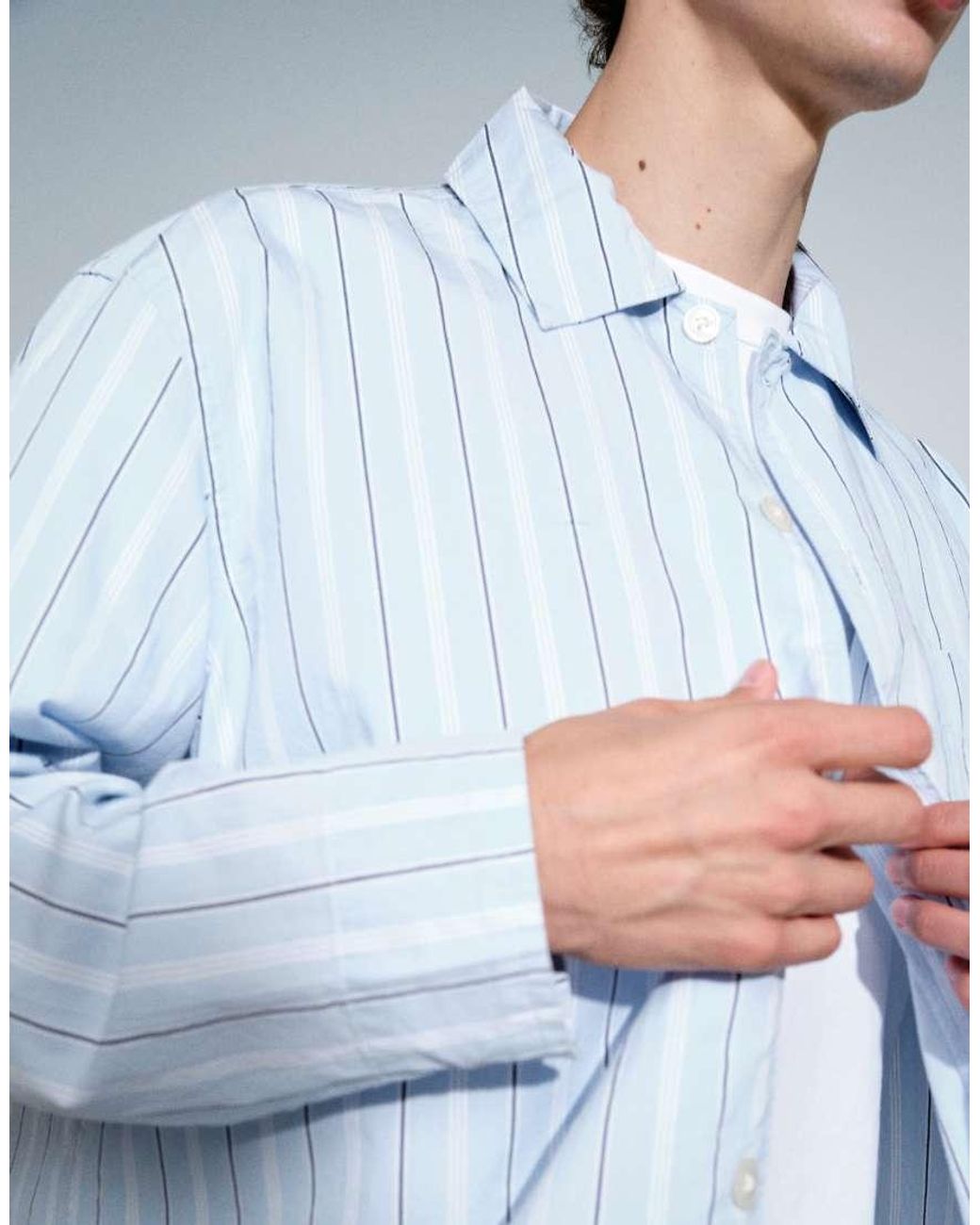 SELECTED Blue Poplin Long Sleeve Shirt for men
