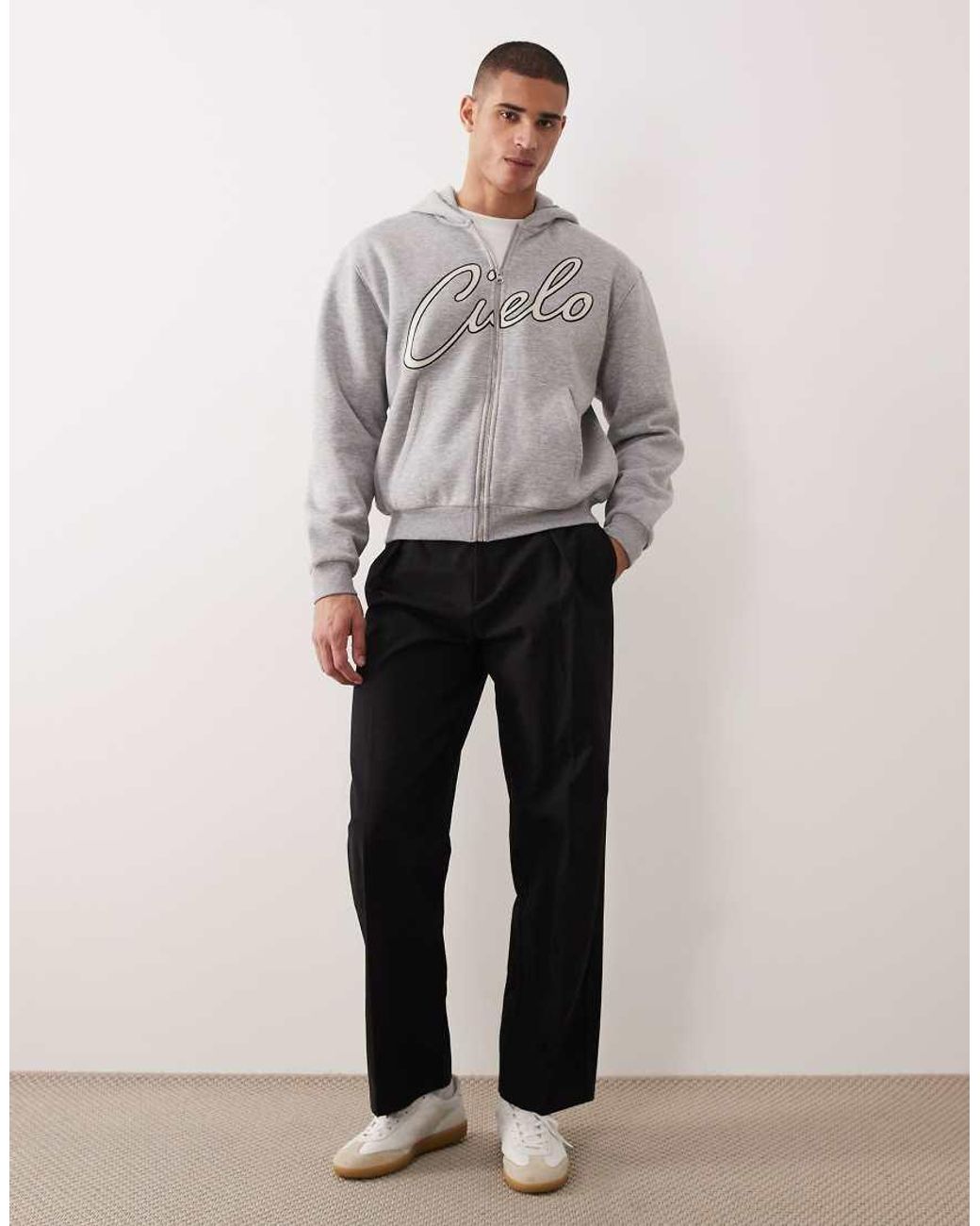 ASOS Gray Relaxed Boxy Zip Through Hoodie With Chain Stitch Embroidery for men