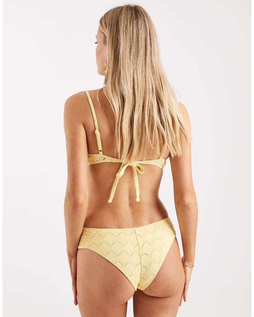 Lindex Natural Eyelet Ruched Side Bikini Bottoms