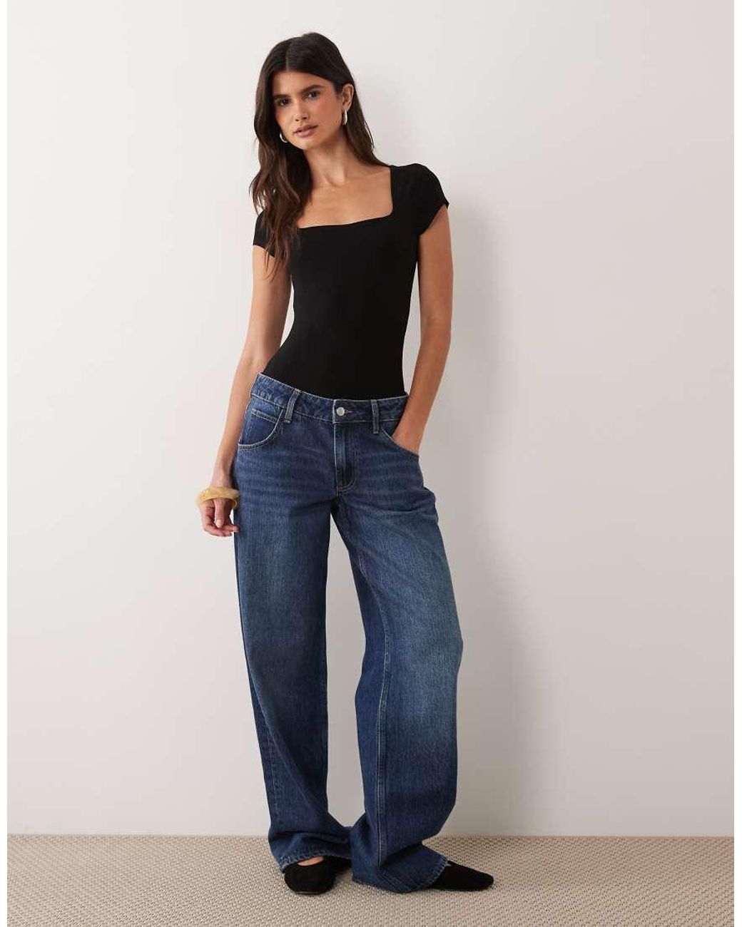 Miss Selfridge Blue 2 Pack Cap Sleeve Square Neck Bodysuit