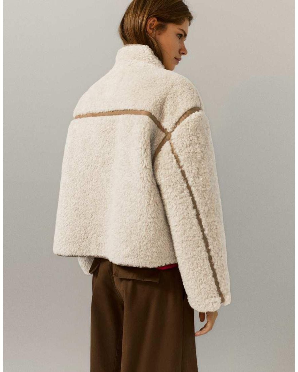 Pull&Bear Natural Faux Shearling High Neck Jacket