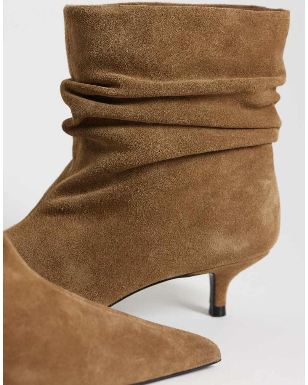 Mango Brown 100% Leather Suede Slouch Kitten Heeled Boot