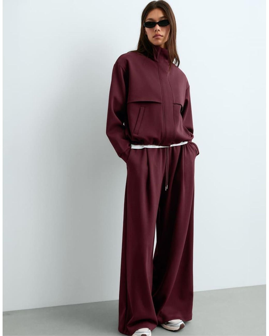Oysho Red Wide Leg Piqué Cotton Trousers