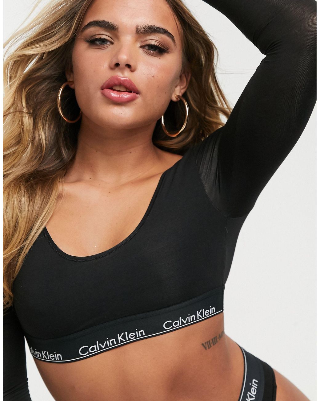 Calvin Klein Modern Cotton Long Sleeve Bralette in Black