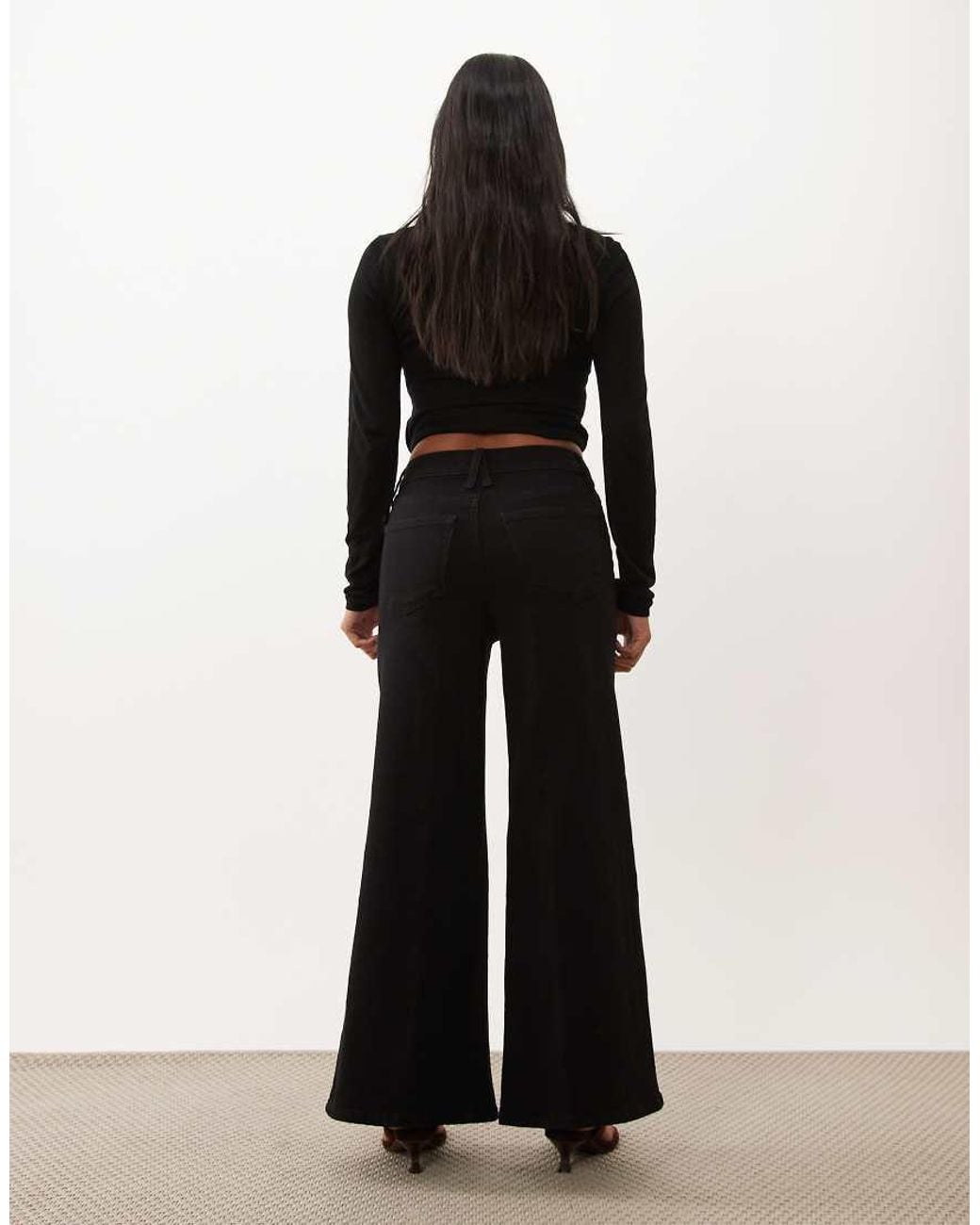 GOOD AMERICAN Black Petite High Rise Wide Leg Palazzo Jeans