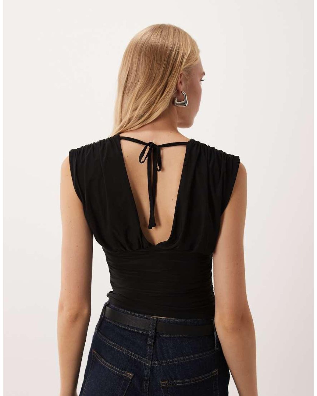 Miss Selfridge Black V-Neck Ruched Tank Top