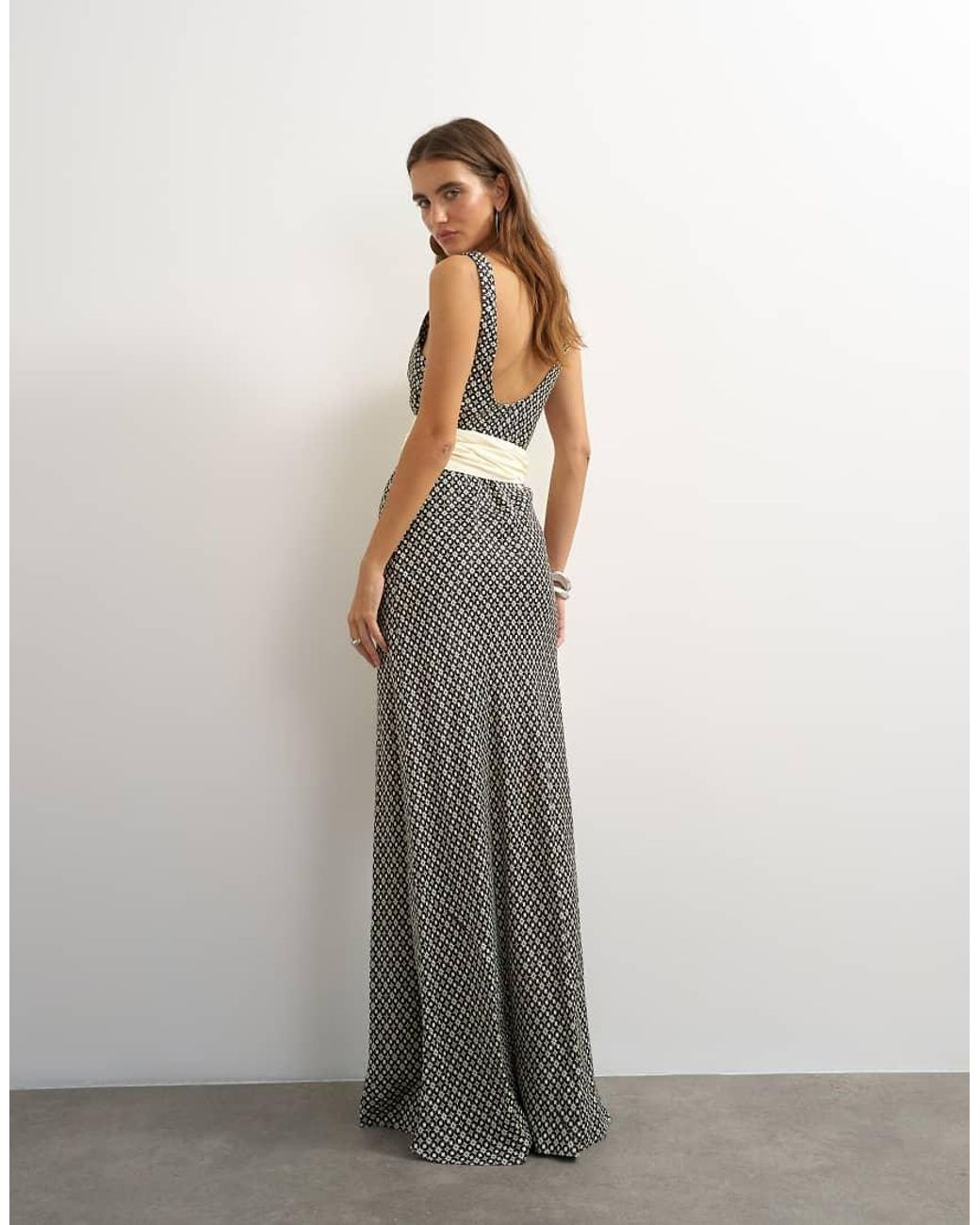 TOPSHOP Multicolor Satin Dropped Waist Maxi Dress With Contrast Tie Belt