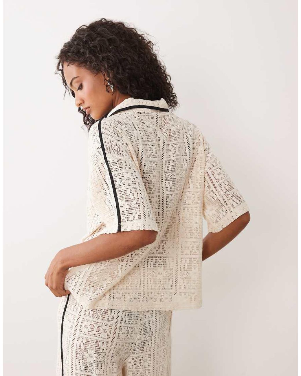 ASOS Natural Jersey Crochet Oversized Polo