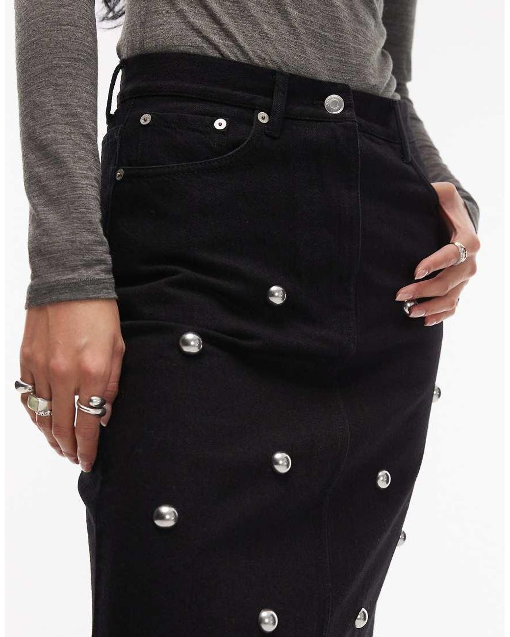 ARKET Denim Midi-Rok Met Studs in het Black