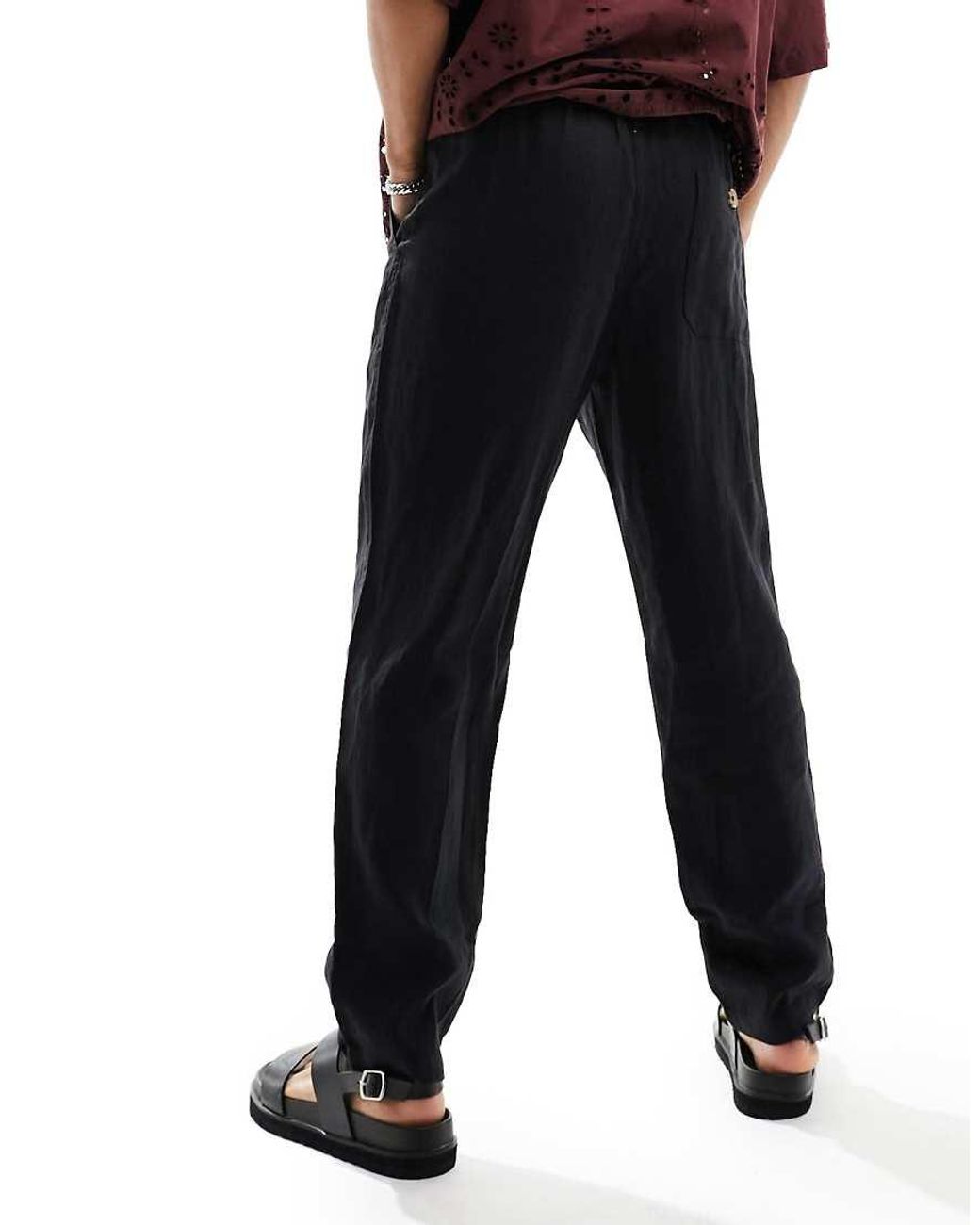 Cotton On Black Relaxed Straight Leg Linen Pants for men