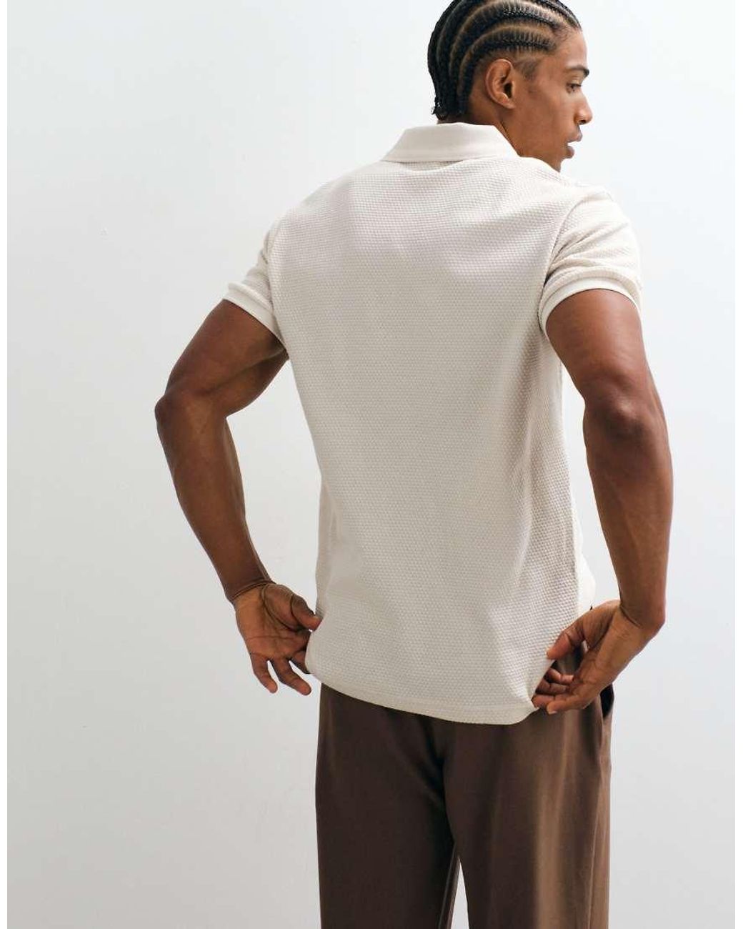ASOS Natural Regular Fit Partial Zip Polo for men