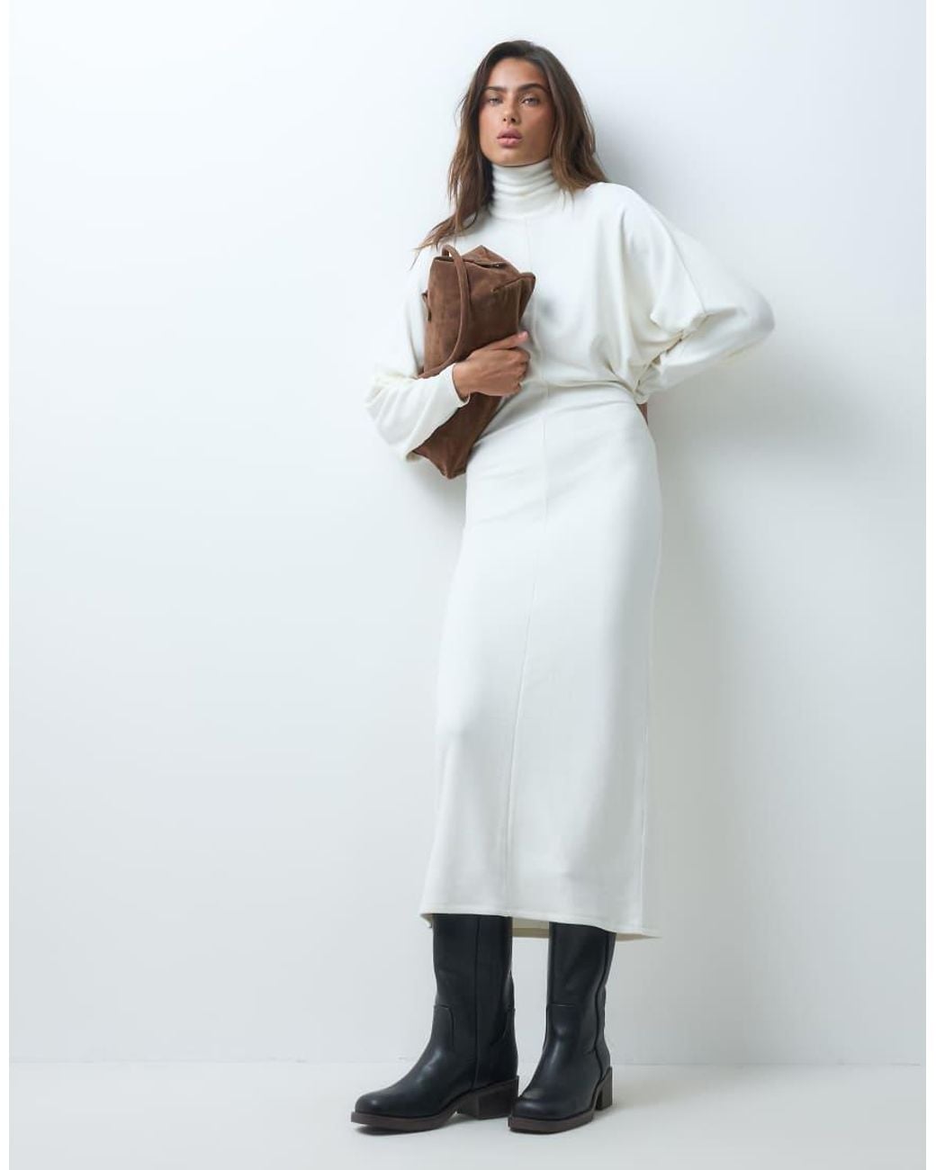 ASOS White Supersoft Drape Batwing Midi Dress