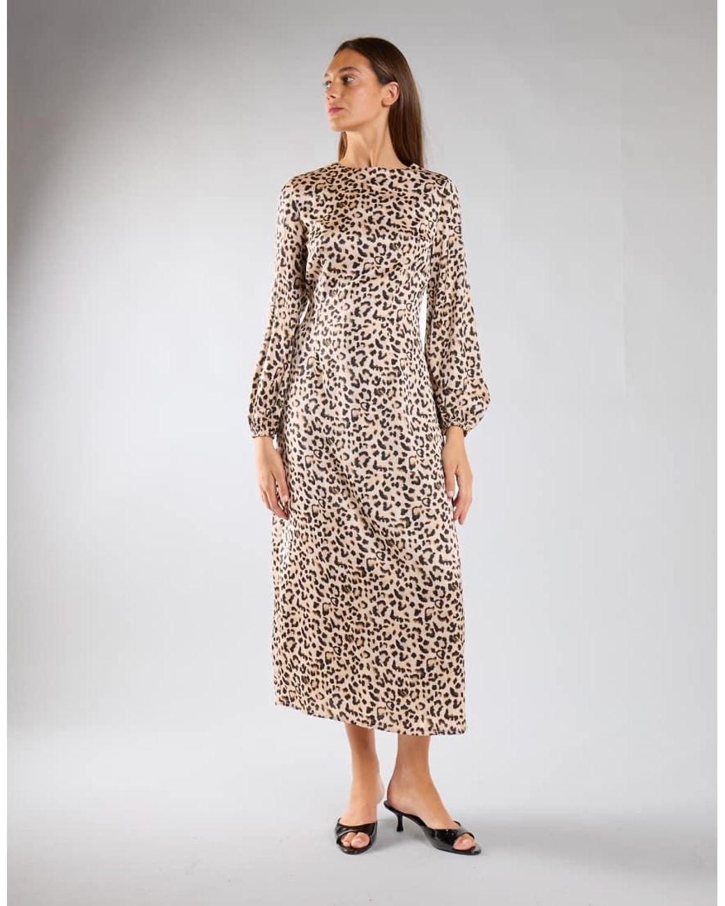 Glamorous Natural Print Long Sleeve Midi Dress