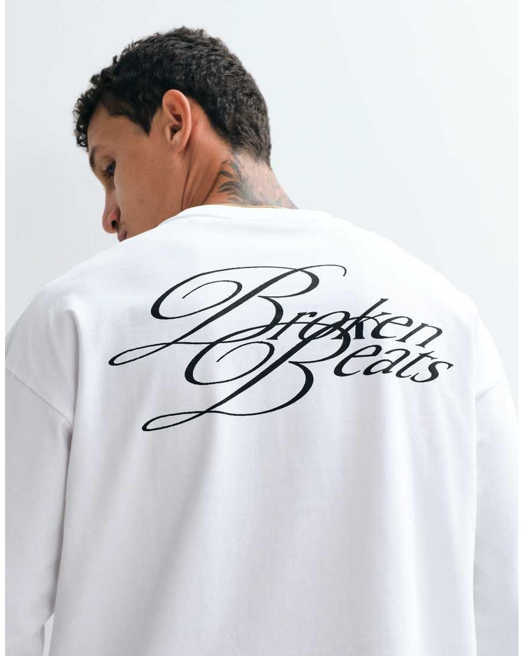 Weekday White Oversized Long Sleeve T-Shirt With Broken Beats Graphic Print for men