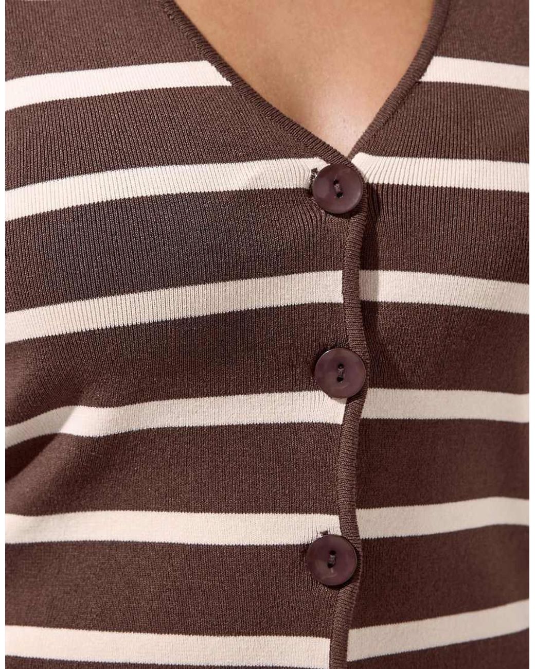 Yours Clothing Brown Stripe Flare Hem Cardigan