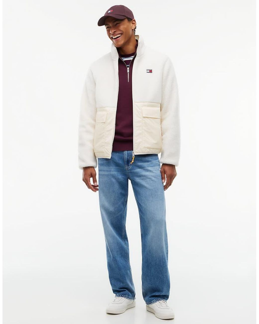 Tommy Hilfiger Natural Tommy Jeans Teddy Contrast Texture Relaxed Jacket for men