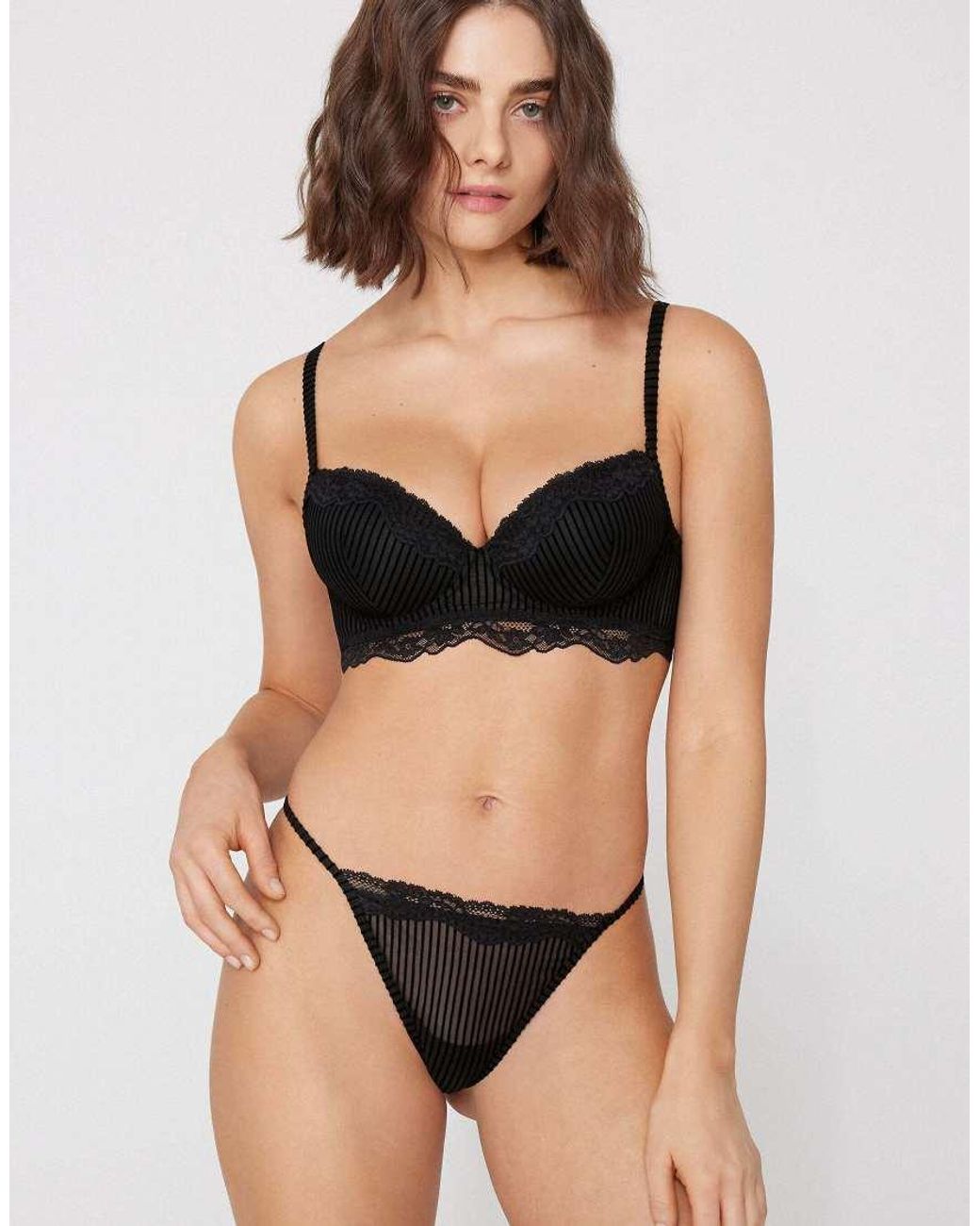 Tezenis Black Glam Rib Tanga Panel G-String