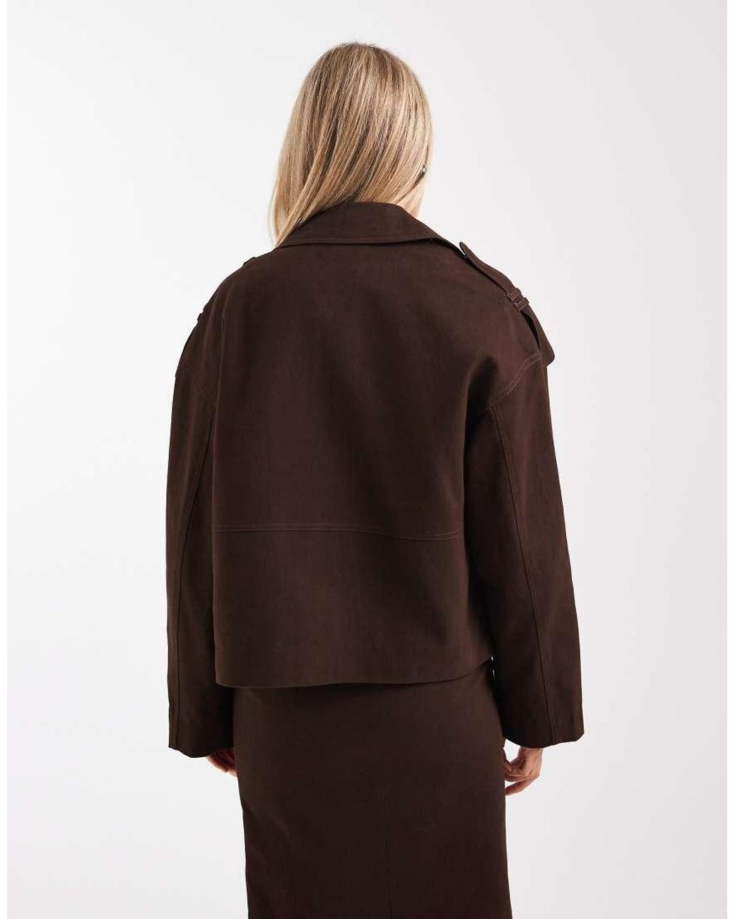 4th & Reckless Brown Cotton Rich Buckle Detail Zip Through Harrington Jacket Co-ord