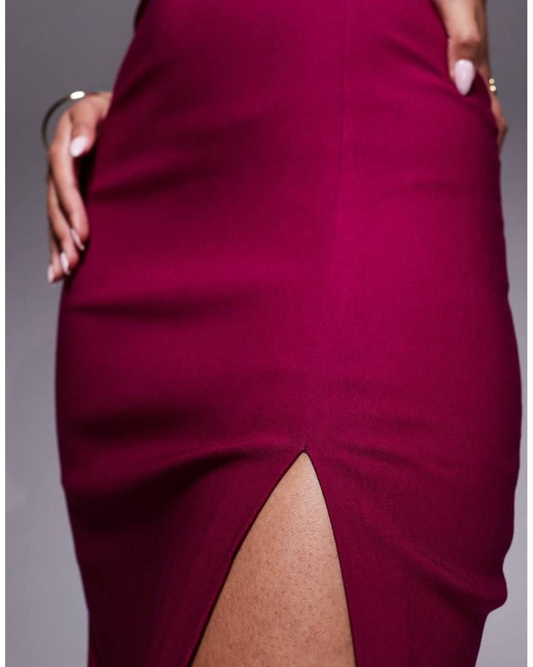 Vesper Red One Shoulder Midaxi With Thigh Split