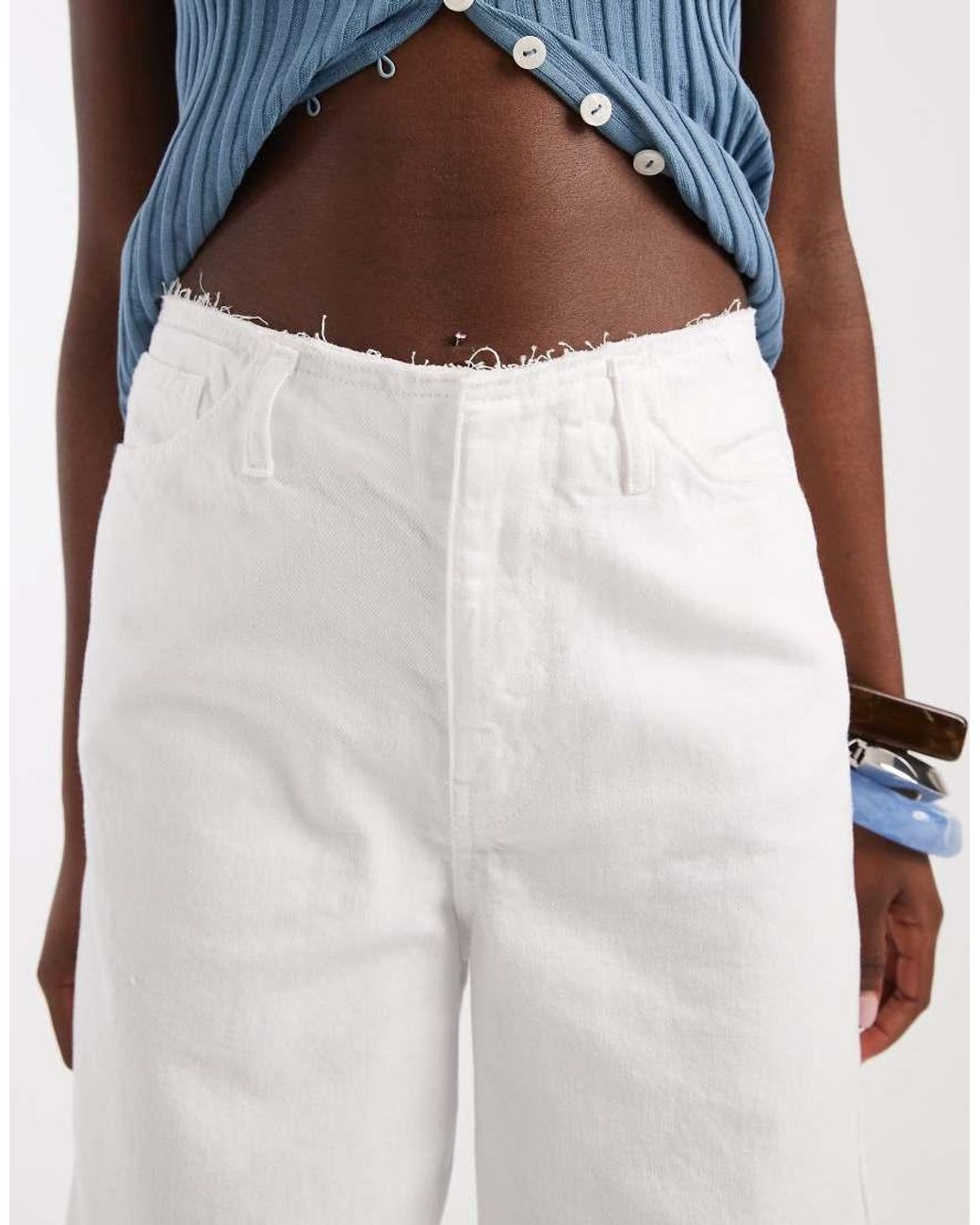 ASOS White Low Rise Raw Waistband Straight Leg Jean