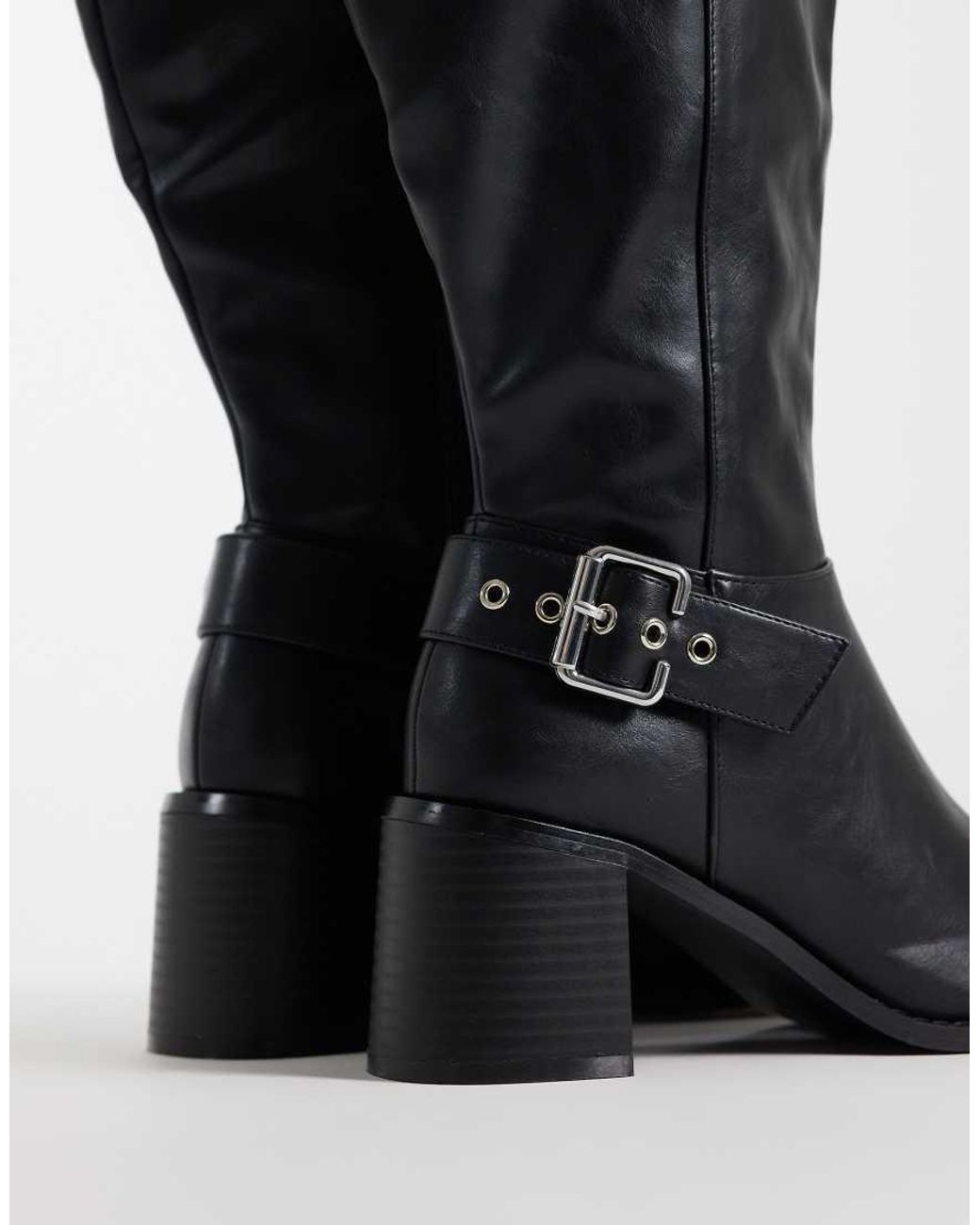 Public Desire Black Ruth Block Heel Knee Boots
