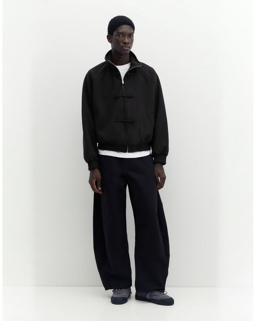 Pull&Bear Black Zip-Up Sweatshirt With Fireman Clasp for men
