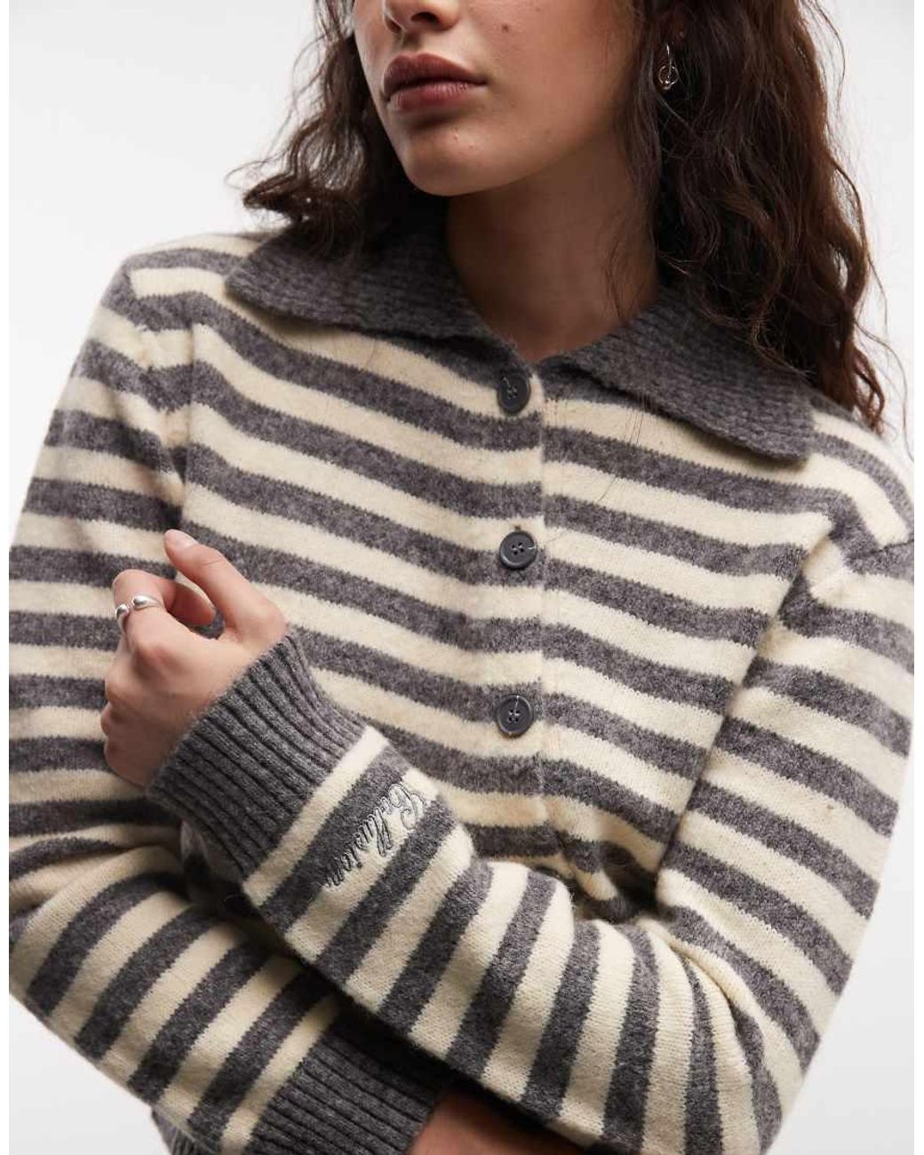 Collusion Gray Knitted Collar Cardigan