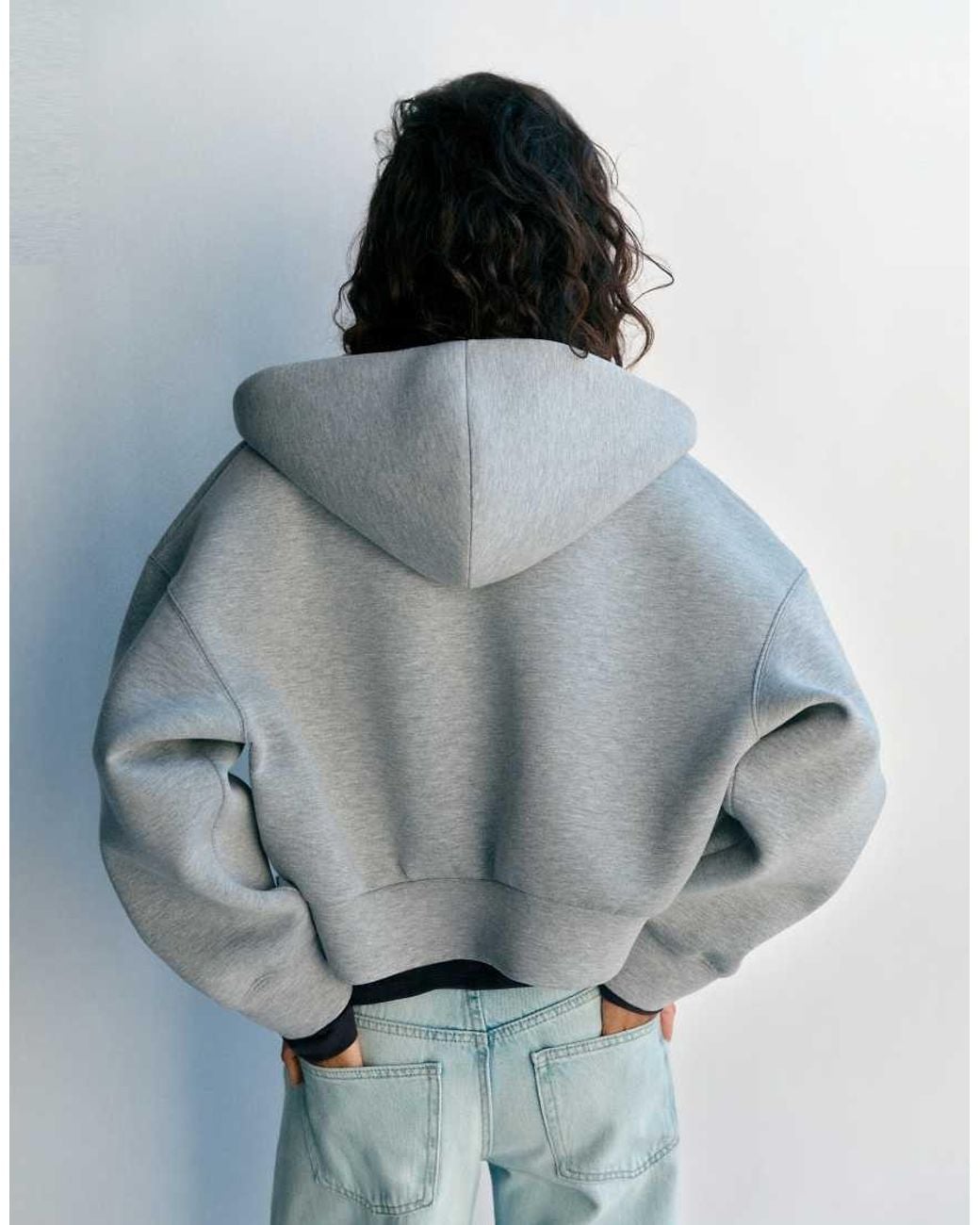 Pull&Bear Gray Neoprene-effect Zip Hoodie