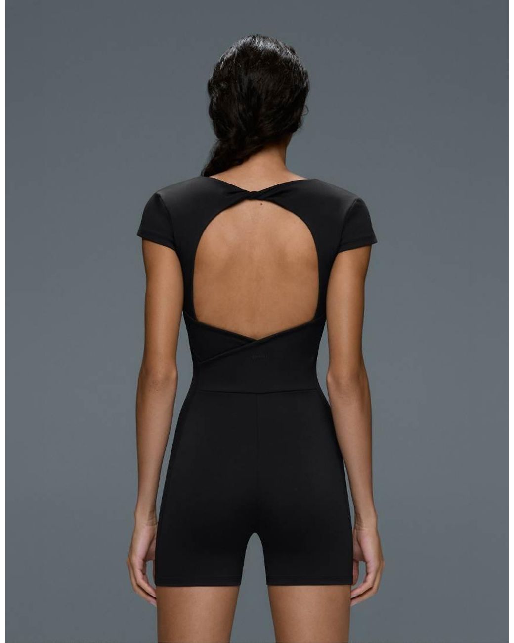 Oysho Black Comfortlux Open-back Short Jumpsuit