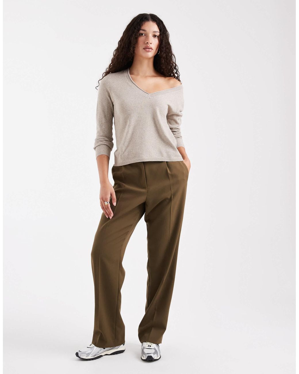ONLY White V-Neck Knitted Top