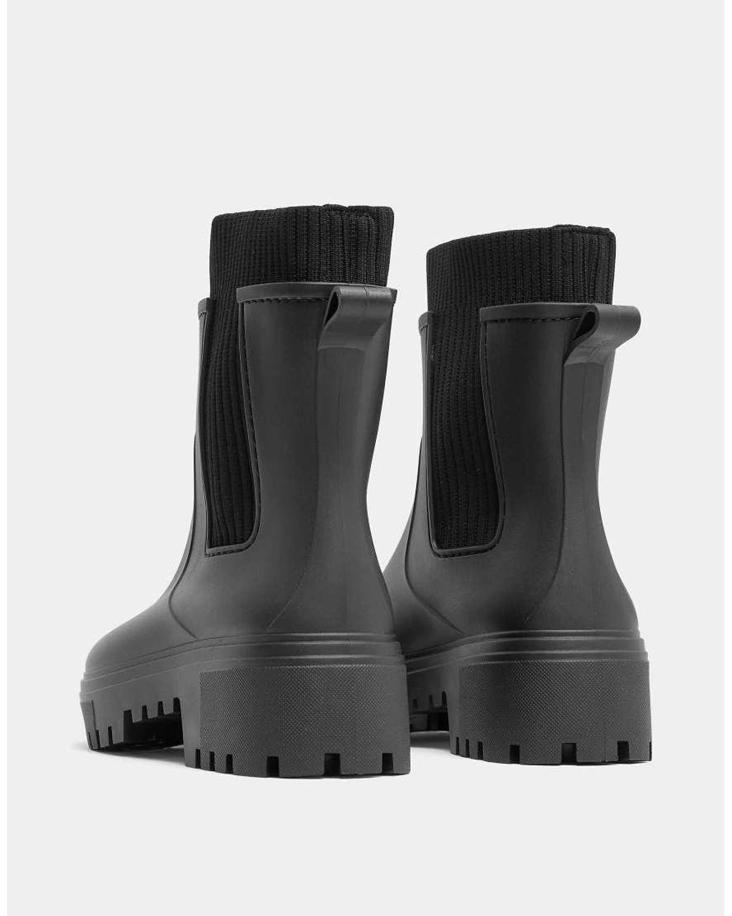 Yours Clothing Black Wide Fit Faux Leather Wellington Boots