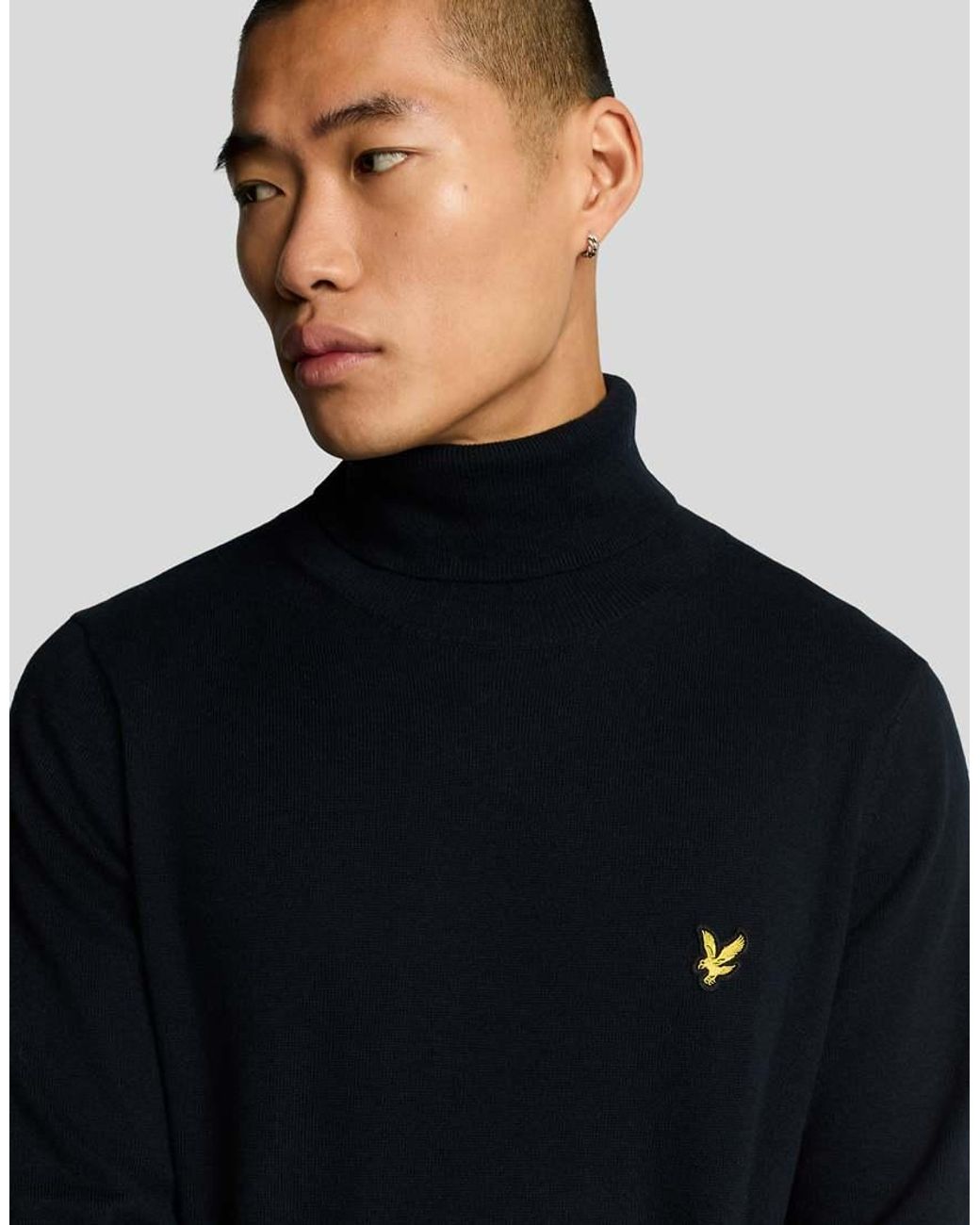 Lyle & Scott Blue Cotton Merino Turtleneck Jumper for men